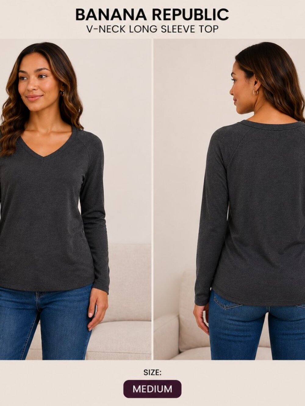 Banana Republic Charcoal V-Neck Top